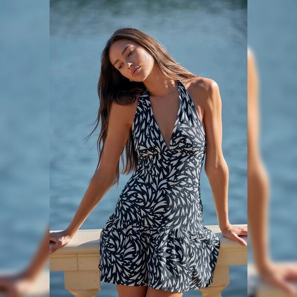 Free People Cecil Mini Dress XS 2 Women's Casual Halter Neck Printed NEW 39047 - Picture 1 of 4